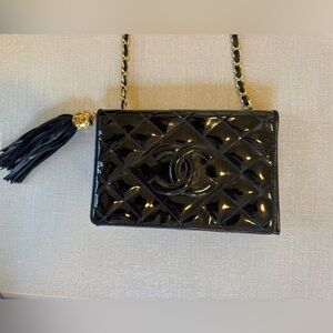 Chanel Vintage Quilted Patent Leather Shoulder Bag with Tassel